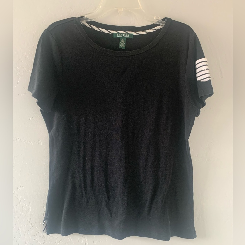 Ralph Lauren Woman's Black & White Short Sleeved Shirt Pocket on Sleeve Sx XL